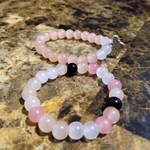 Pink and White Beaded Bracelet Set